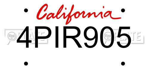 4PIR905 California License Plate