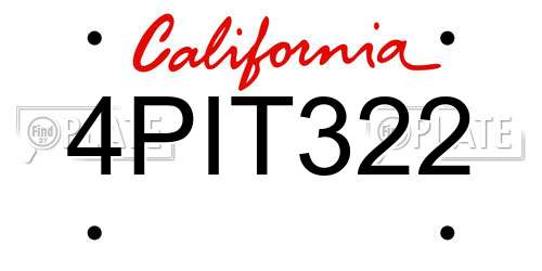4PIT322 California License Plate