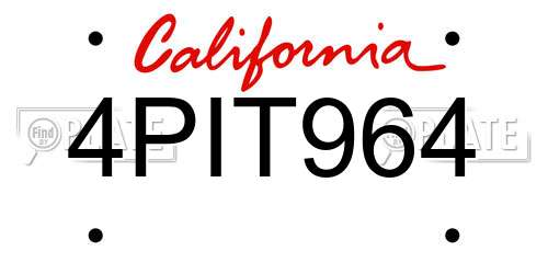 4PIT964 California License Plate