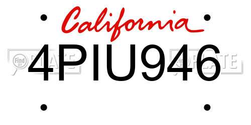 4PIU946 California License Plate