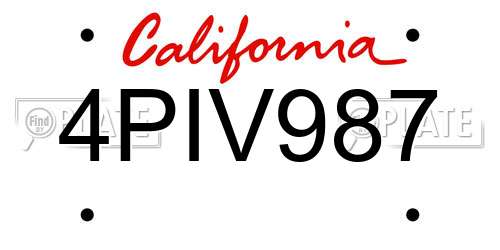 4PIV987 California License Plate
