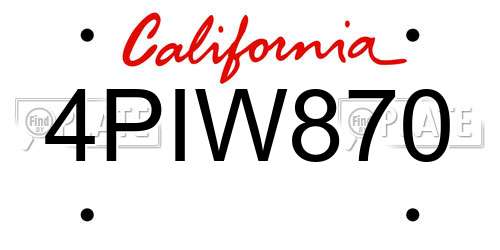 4PIW870 California License Plate