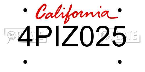 4PIZ025 California License Plate