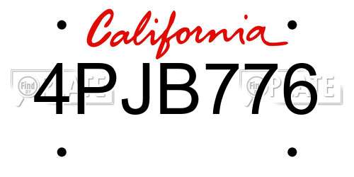4PJB776 California License Plate