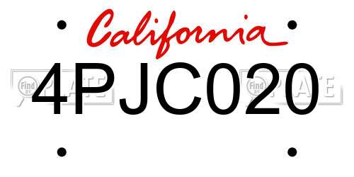 4PJC020 California License Plate