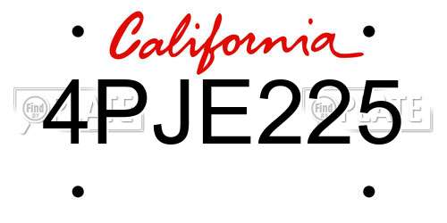 4PJE225 California License Plate