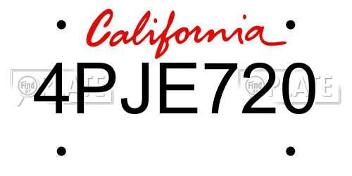 4PJE720 California License Plate