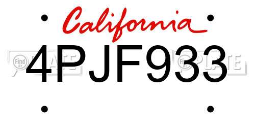 4PJF933 California License Plate