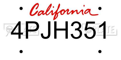 4PJH351 California License Plate
