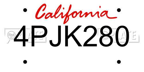 4PJK280 California License Plate