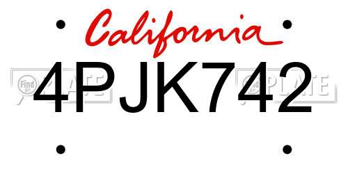 4PJK742 California License Plate