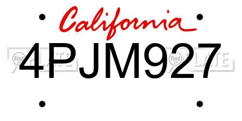 4PJM927 California License Plate