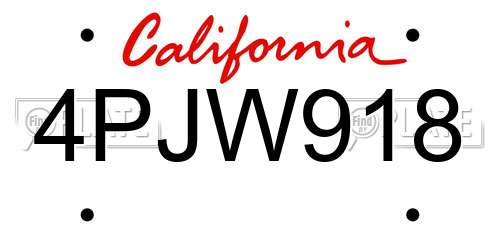 4PJW918 California License Plate