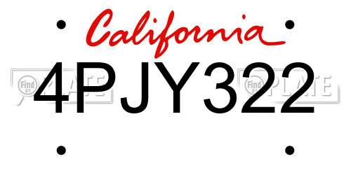 4PJY322 California License Plate