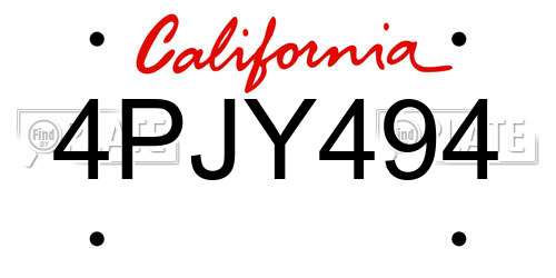 4PJY494 California License Plate