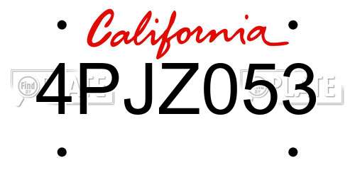 4PJZ053 California License Plate