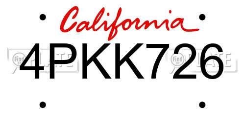 4PKK726 California License Plate