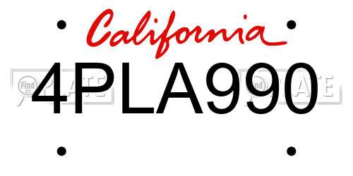 4PLA990 California License Plate