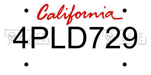 4PLD729 California License Plate