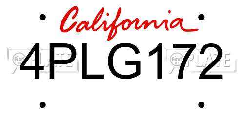 4PLG172 California License Plate