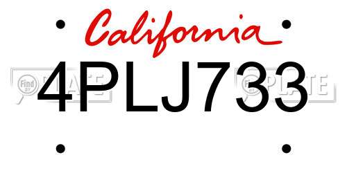 4PLJ733 California License Plate