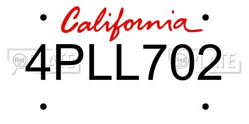4PLL702 California License Plate