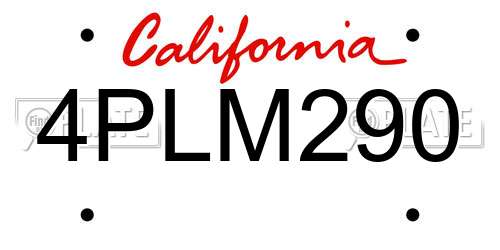 4PLM290 California License Plate
