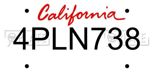 4PLN738 California License Plate