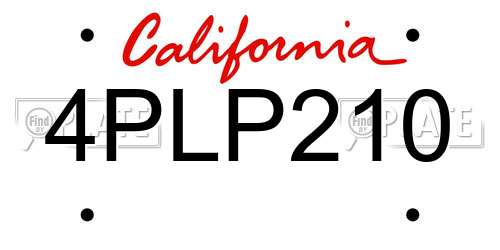 4PLP210 California License Plate