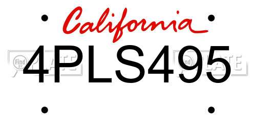 4PLS495 California License Plate