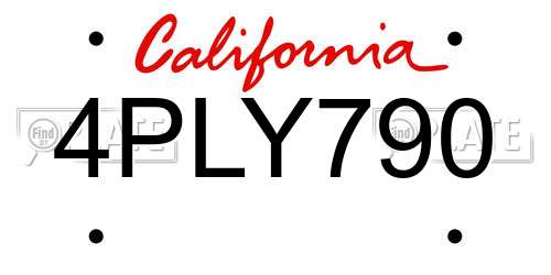 4PLY790 California License Plate