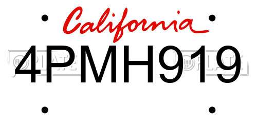 4PMH919 California License Plate