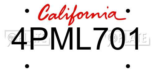 4PML701 California License Plate