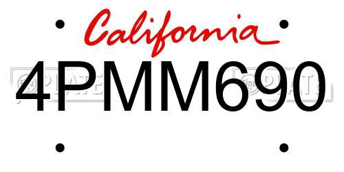 4PMM690 California License Plate