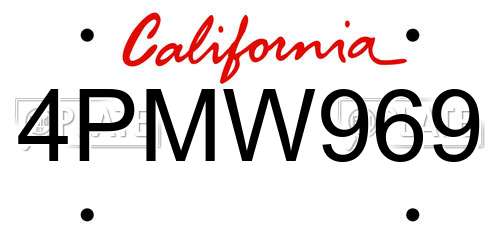 4PMW969 California License Plate