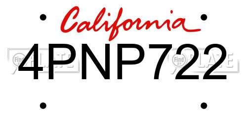 4PNP722 California License Plate