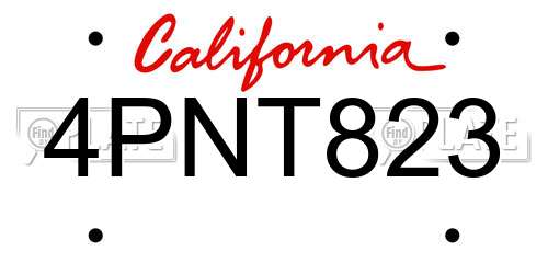4PNT823 California License Plate