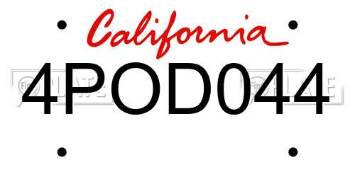 4POD044 California License Plate