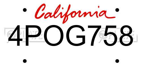 4POG758 California License Plate