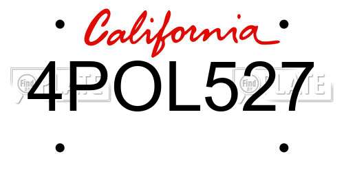 4POL527 California License Plate