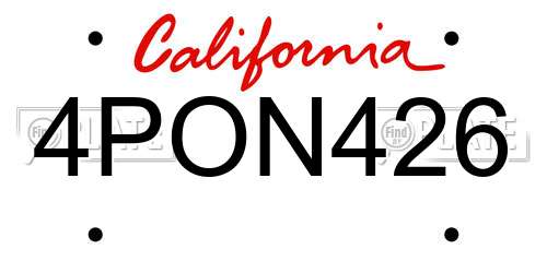 4PON426 California License Plate