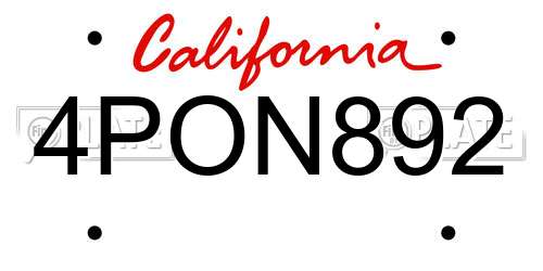 4PON892 California License Plate