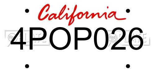 4POP026 California License Plate