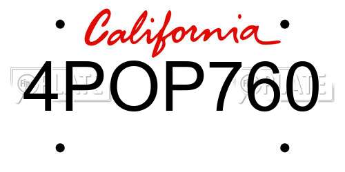 4POP760 California License Plate