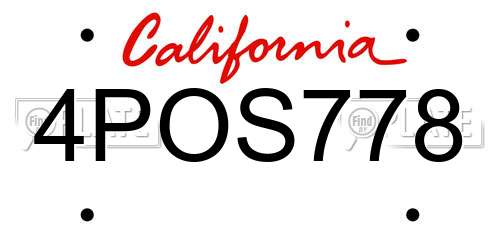 4POS778 California License Plate