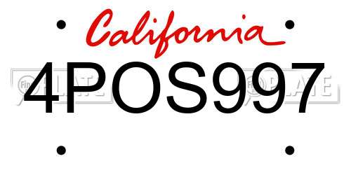 4POS997 California License Plate
