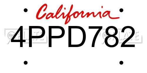 4PPD782 California License Plate