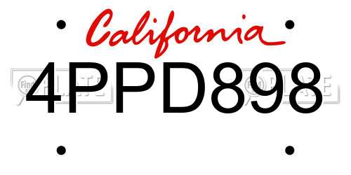 4PPD898 California License Plate
