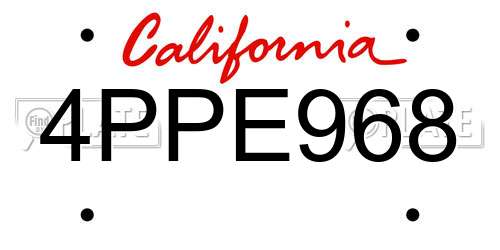 4PPE968 California License Plate
