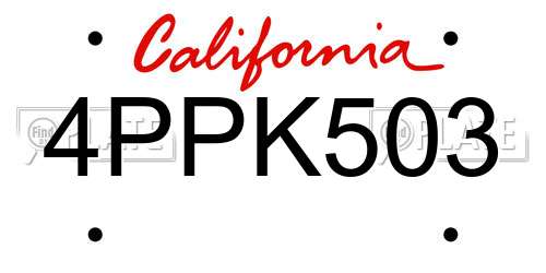 4PPK503 California License Plate